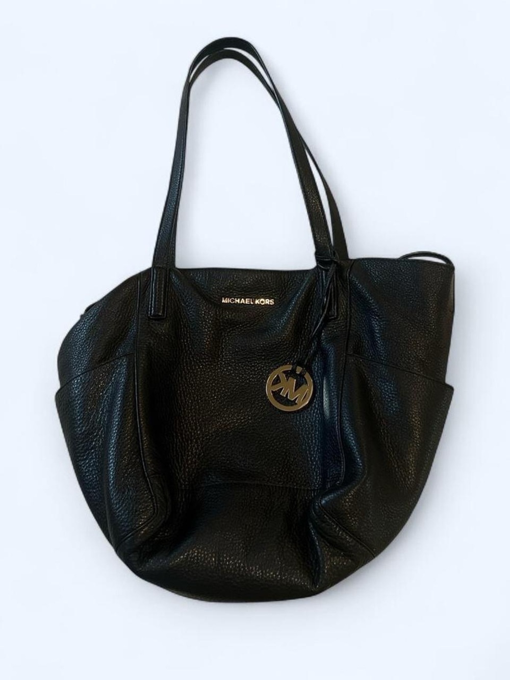 Michael Kors Black Leather Shoulder Bag with Signature MK Charm